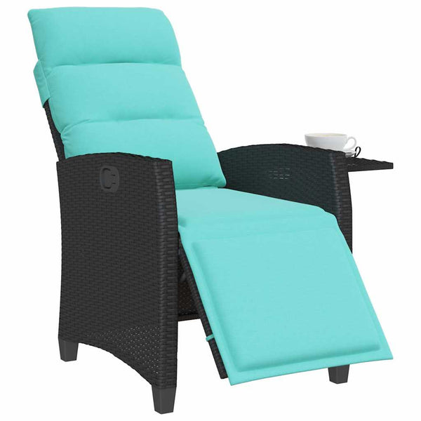 Verstellbarer Gartensessel mit Tisch Poly Rattan Schwarz