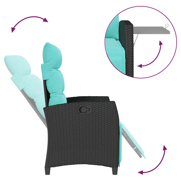 Verstellbarer Gartensessel mit Tisch Poly Rattan Schwarz