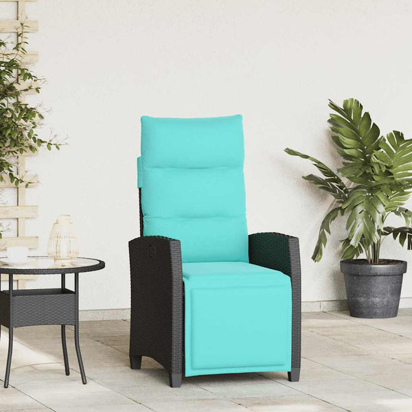 Verstellbarer Gartensessel mit Tisch Poly Rattan Schwarz