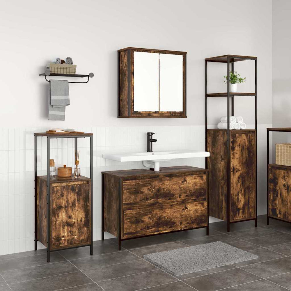 Badezimmermöbel Set 3-teilig Geräucherte Eiche