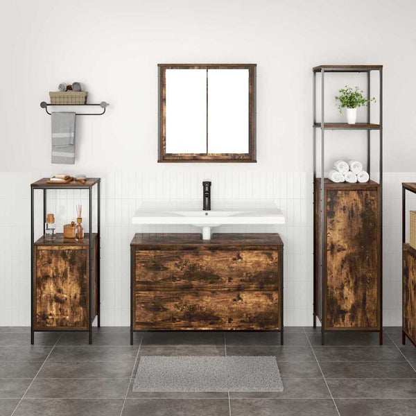 Badezimmermöbel Set 3-teilig Geräucherte Eiche