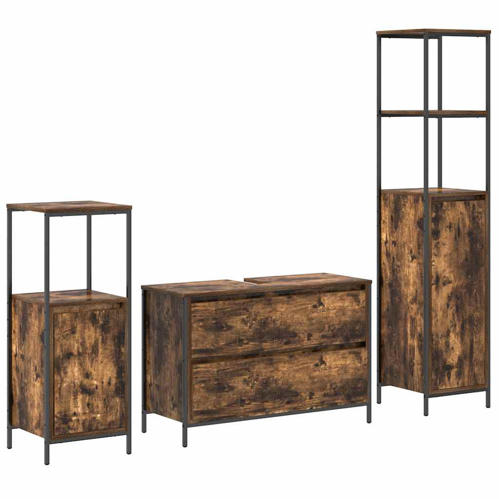 Badezimmermöbel Set 3-teilig Geräucherte Eiche