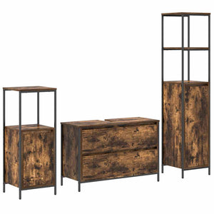 Badezimmermöbel Set 3-teilig Geräucherte Eiche