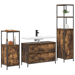 Badezimmermöbel Set 3-teilig Geräucherte Eiche