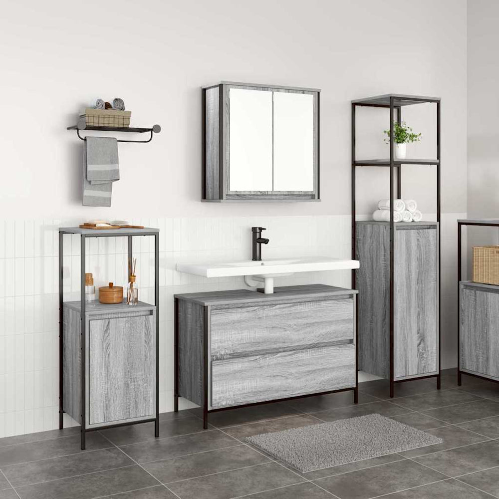Badezimmermöbel Set Grau Sonoma mit Regal