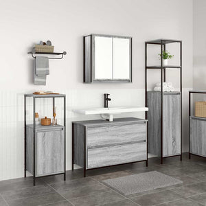 Badezimmermöbel Set Grau Sonoma mit Regal