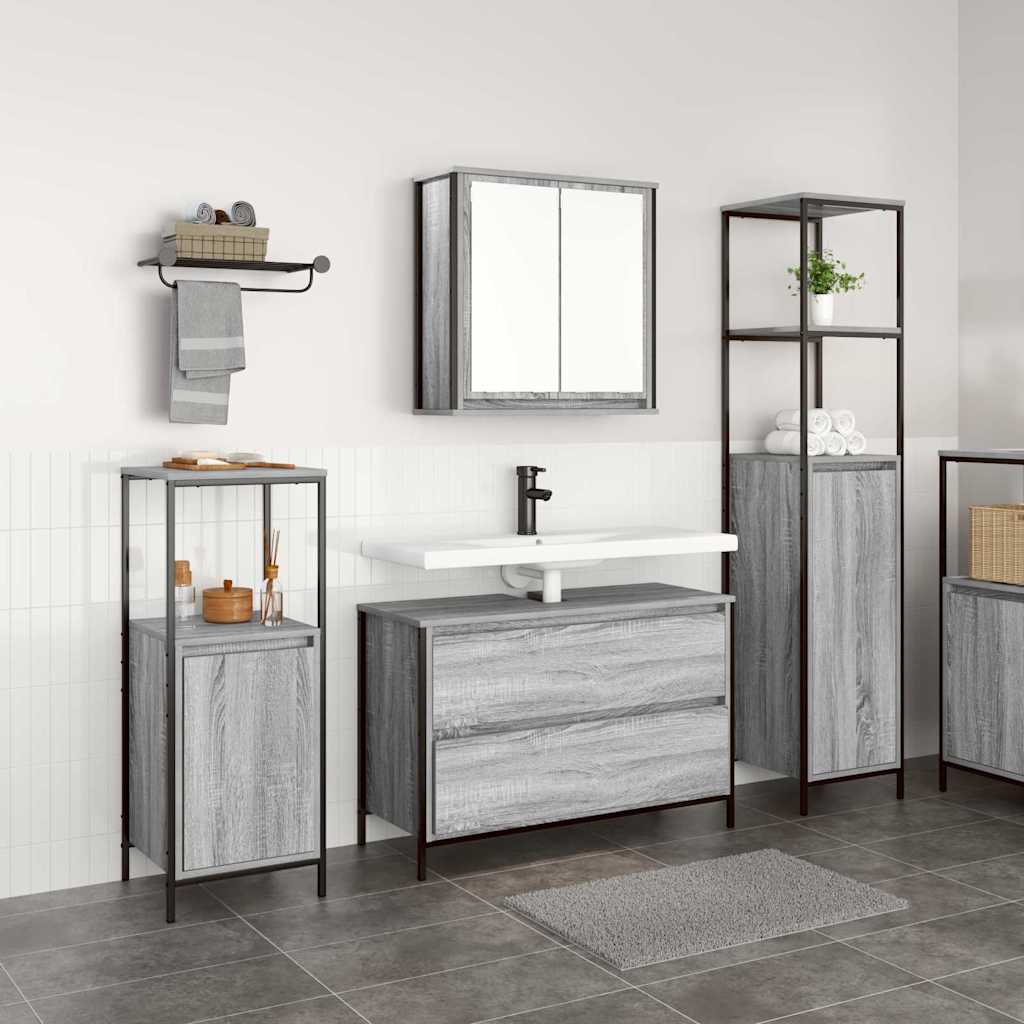 Badezimmermöbel Set Grau Sonoma mit Regal