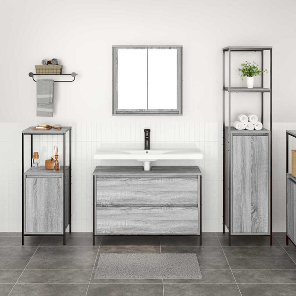 Badezimmermöbel Set Grau Sonoma mit Regal
