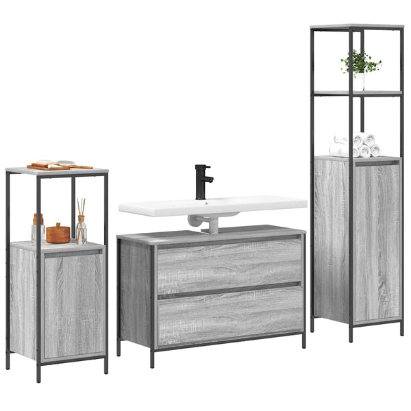 Badezimmermöbel Set Grau Sonoma mit Regal