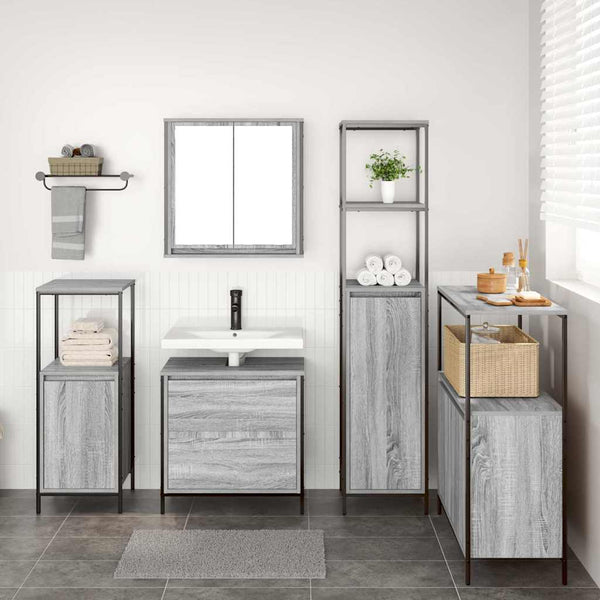 Graues Badezimmermöbel-Set mit Regal, 5-teilig