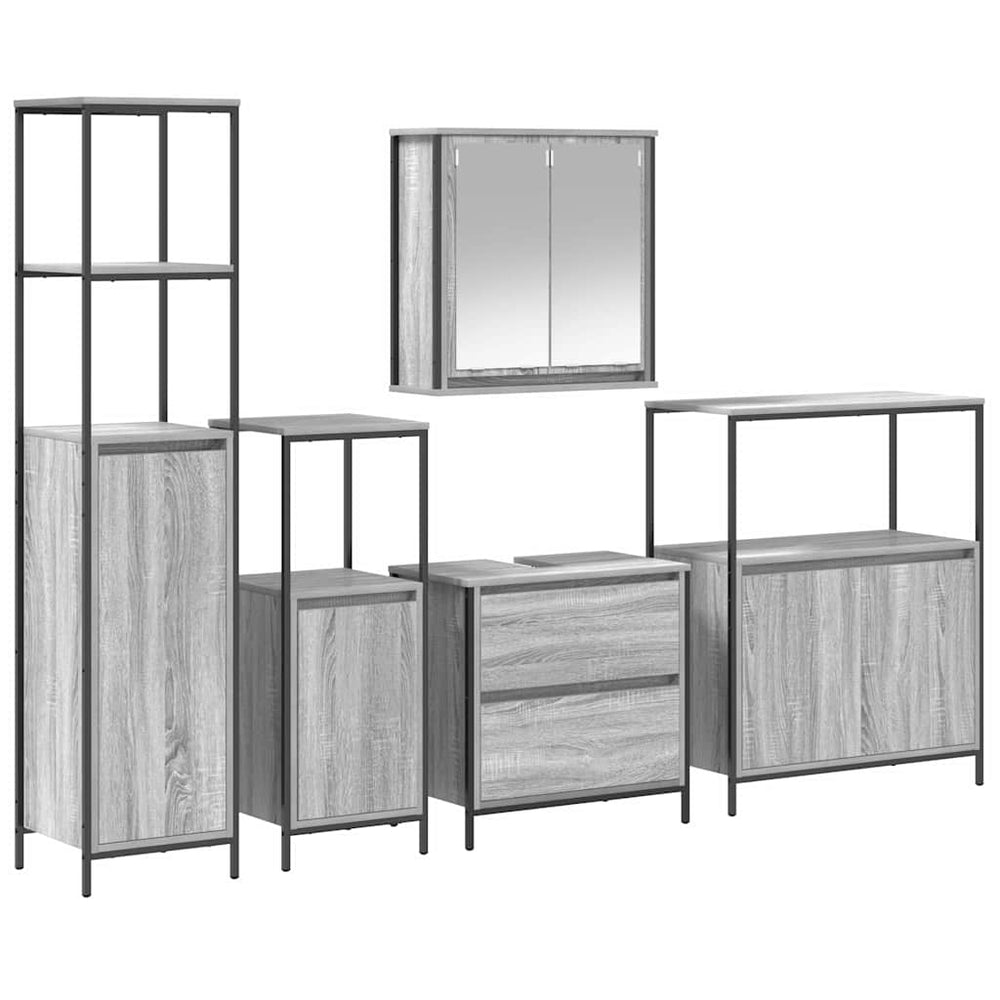 Graues Badezimmermöbel-Set mit Regal, 5-teilig