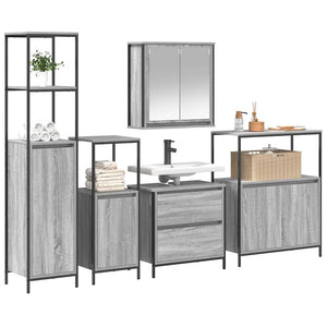 Graues Badezimmermöbel-Set mit Regal, 5-teilig