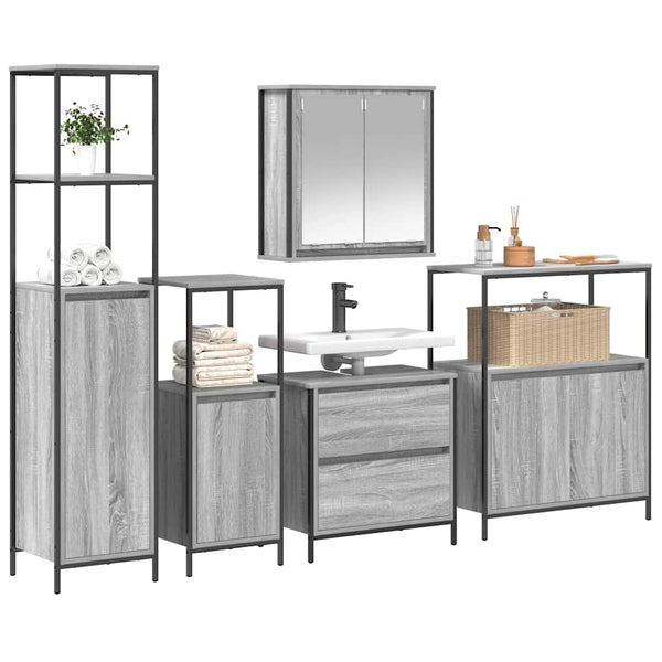 Graues Badezimmermöbel-Set mit Regal, 5-teilig