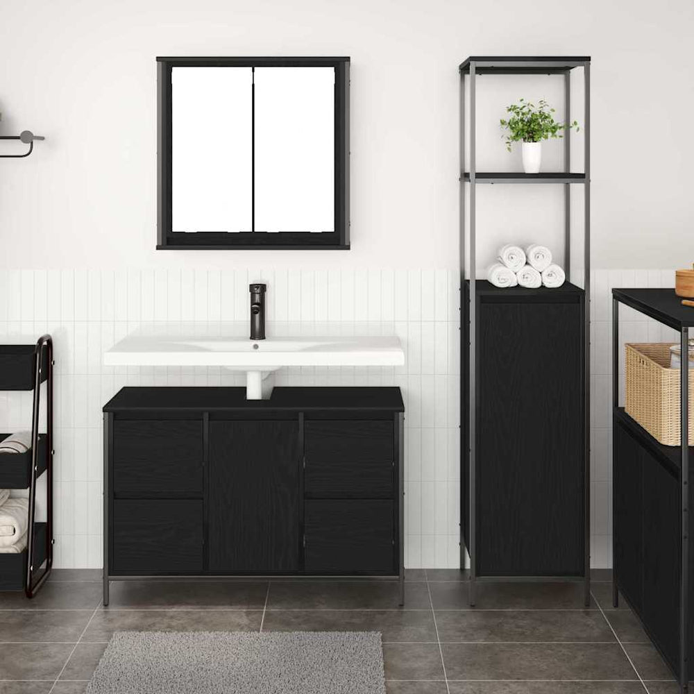 Badezimmermöbel Set Schwarz Eichenoptik, 2-teilig