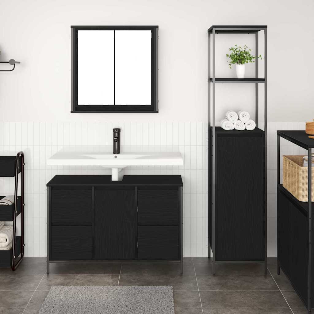 Badezimmermöbel Set Schwarz Eichenoptik, 2-teilig