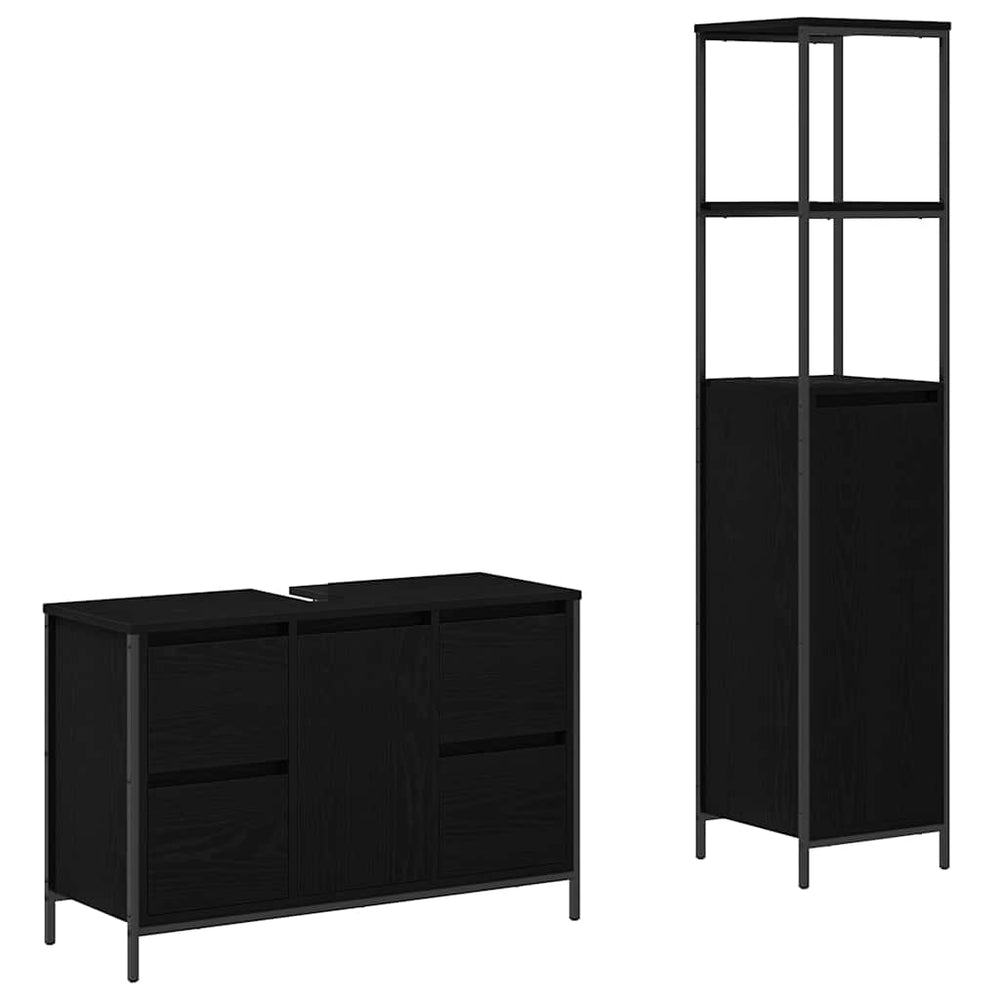 Badezimmermöbel Set Schwarz Eichenoptik, 2-teilig