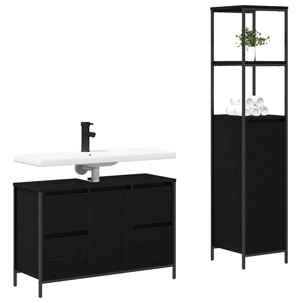 Badezimmermöbel Set Schwarz Eichenoptik, 2-teilig