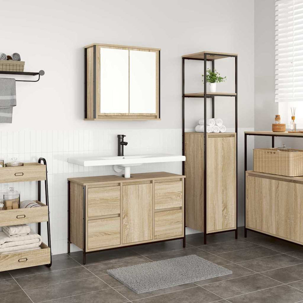 Badezimmermöbel Set Sonoma Eiche Schwarz