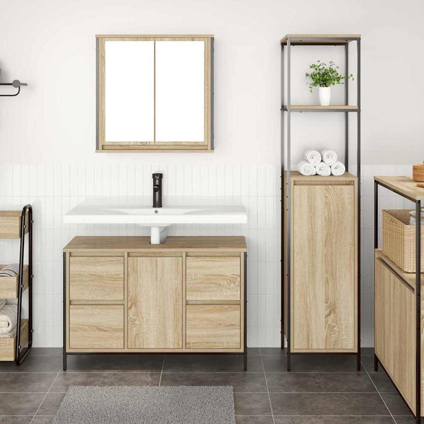 Badezimmermöbel Set Sonoma Eiche Schwarz