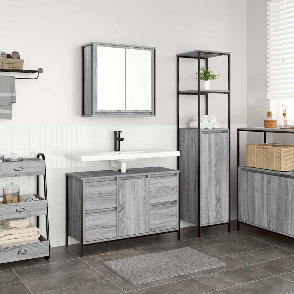 Badezimmermöbel Set Grau Sonoma & Schwarz