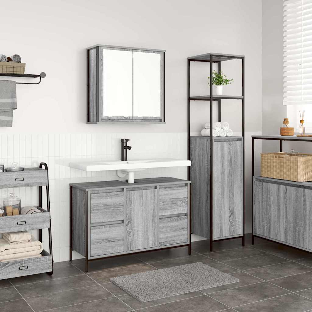 Badezimmermöbel Set Grau Sonoma & Schwarz