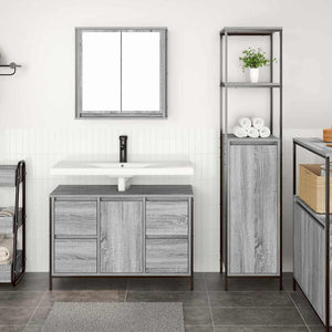 Badezimmermöbel Set Grau Sonoma & Schwarz