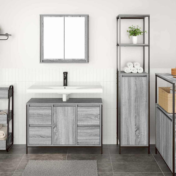 Badezimmermöbel Set Grau Sonoma & Schwarz