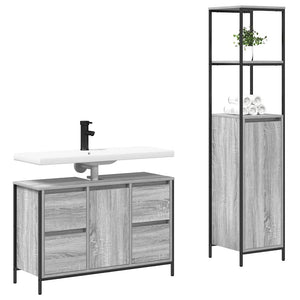Badezimmermöbel Set Grau Sonoma & Schwarz