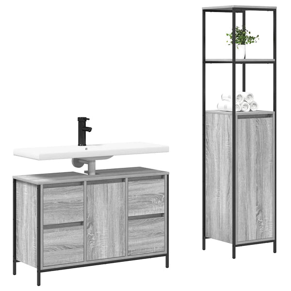 Badezimmermöbel Set Grau Sonoma & Schwarz