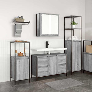 Badezimmermöbel Set Grau Sonoma/Schwarz 3-teilig