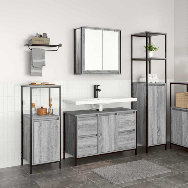 Badezimmermöbel Set Grau Sonoma/Schwarz 3-teilig