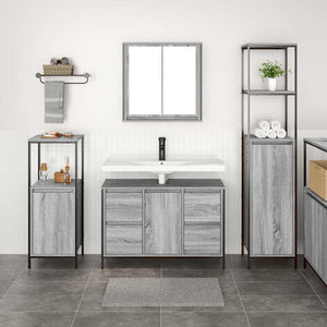 Badezimmermöbel Set Grau Sonoma/Schwarz 3-teilig