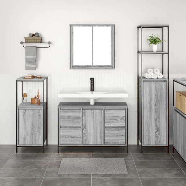 Badezimmermöbel Set Grau Sonoma/Schwarz 3-teilig
