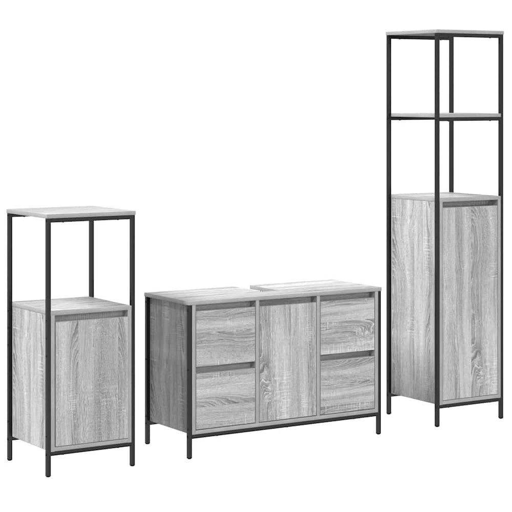 Badezimmermöbel Set Grau Sonoma/Schwarz 3-teilig