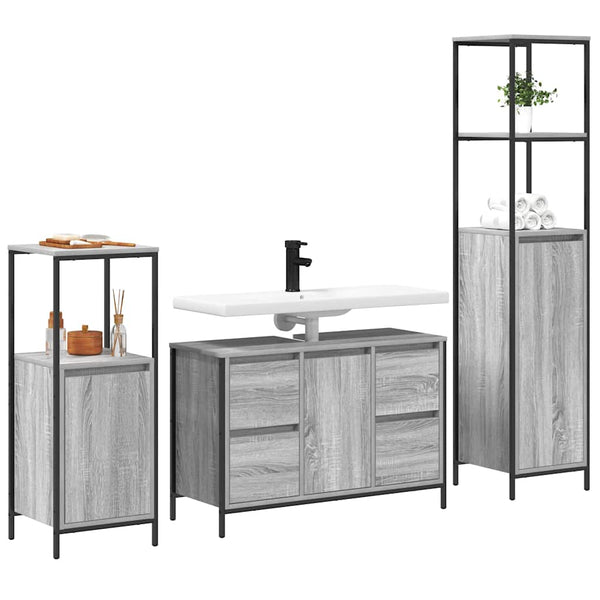 Badezimmermöbel Set Grau Sonoma/Schwarz 3-teilig