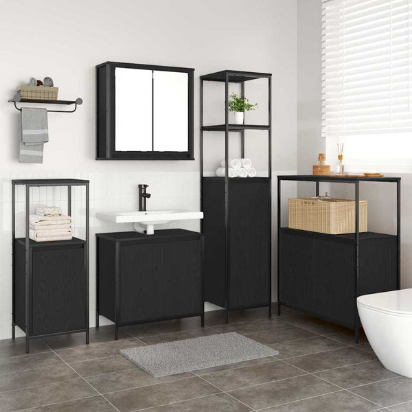 Badezimmermöbel Set 5-teilig Schwarz Eiche