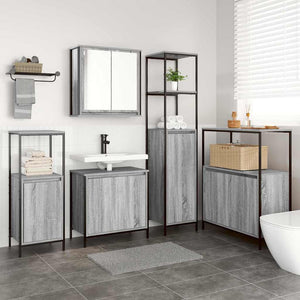 Badezimmermöbel Set Grau Sonoma/Schwarz, 5-teilig