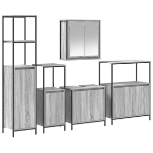 Badezimmermöbel Set Grau Sonoma/Schwarz, 5-teilig