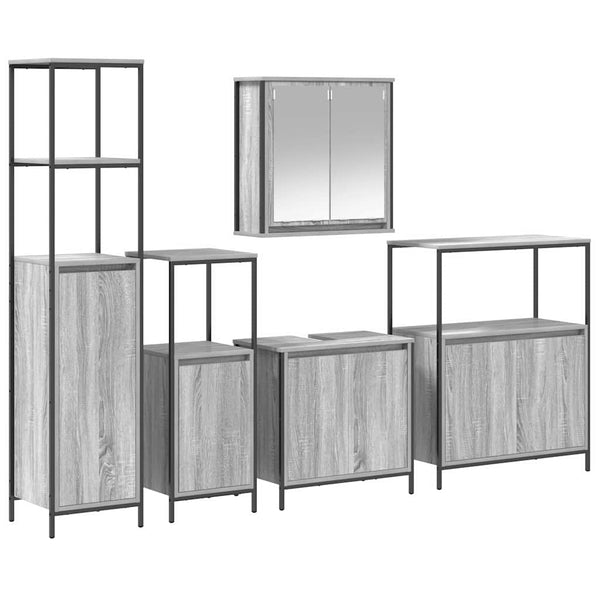 Badezimmermöbel Set Grau Sonoma/Schwarz, 5-teilig