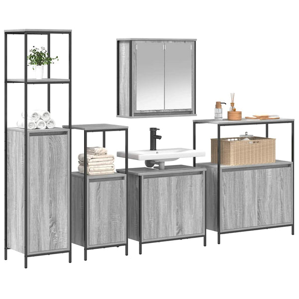 Badezimmermöbel Set Grau Sonoma/Schwarz, 5-teilig