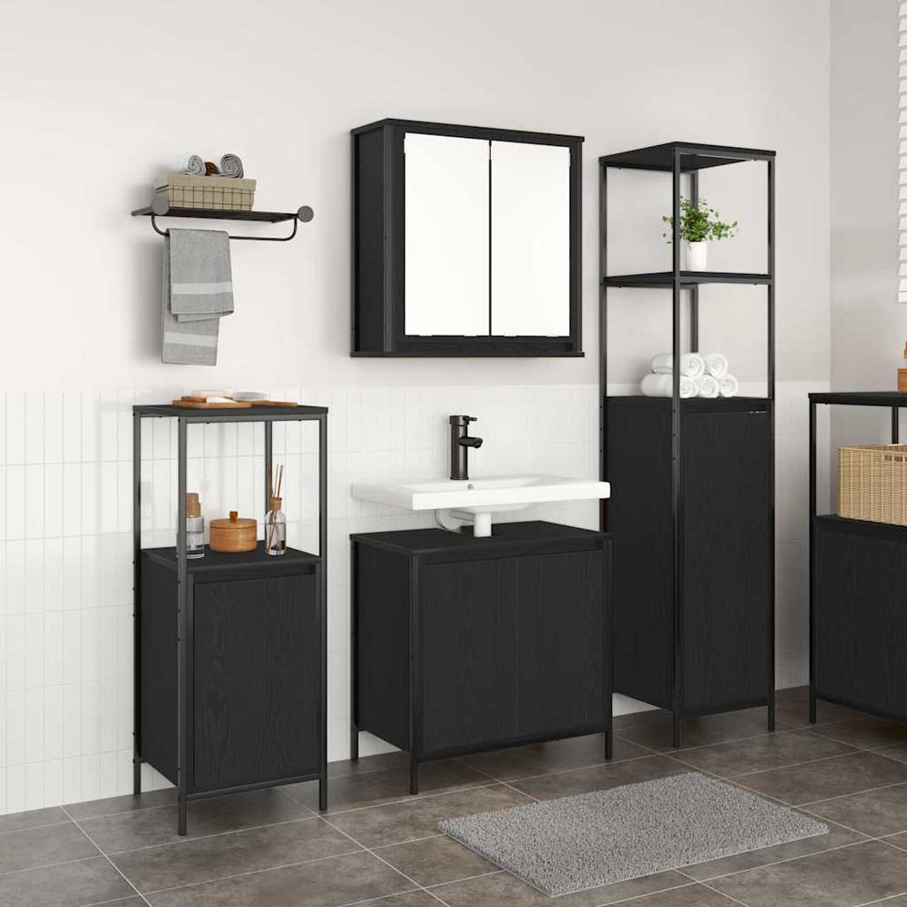 Badezimmermöbel Set 3-teilig Schwarz Eiche