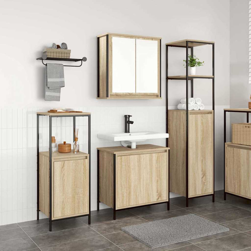 vidaXL Meuble de salle de bain avec étagère 3 pcs Chêne Sonoma et noir