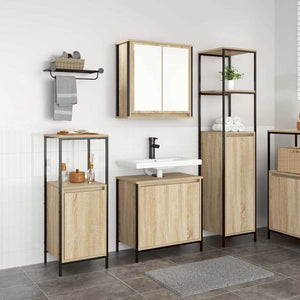 Badezimmermöbel Set Sonoma Eiche Schwarz 3-teilig