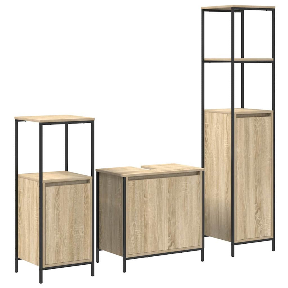 vidaXL Meuble de salle de bain avec étagère 3 pcs Chêne Sonoma et noir