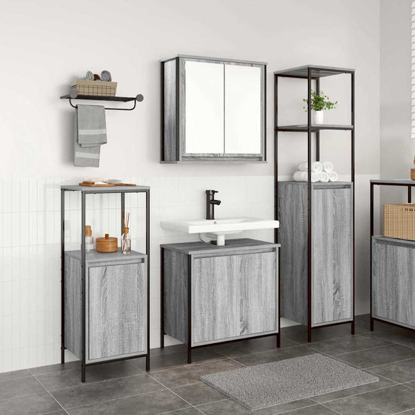 Badezimmermöbel Set Grau Sonoma/Schwarz