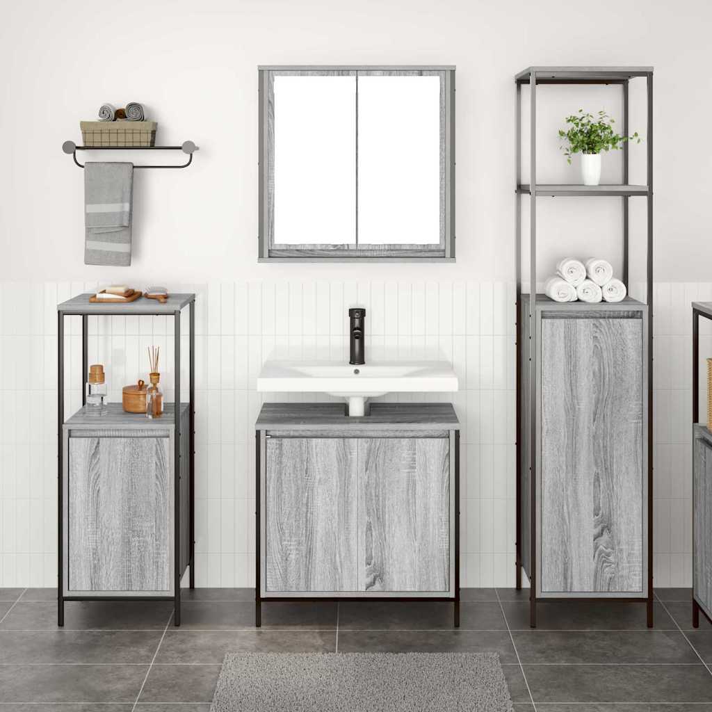Badezimmermöbel Set Grau Sonoma/Schwarz