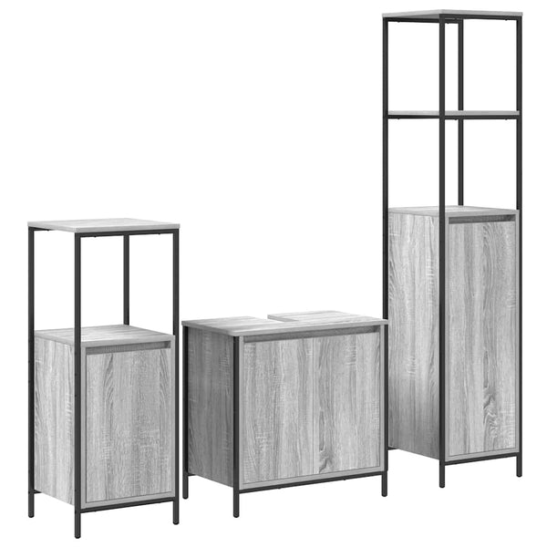 Badezimmermöbel Set Grau Sonoma/Schwarz