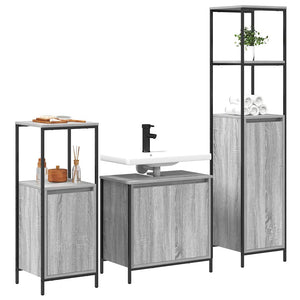 Badezimmermöbel Set Grau Sonoma/Schwarz