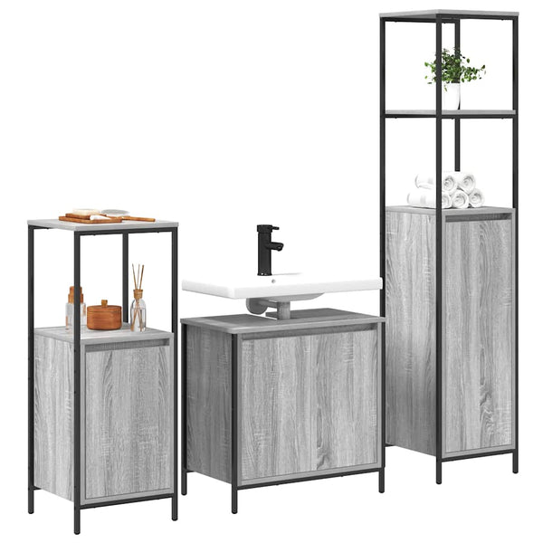 Badezimmermöbel Set Grau Sonoma/Schwarz