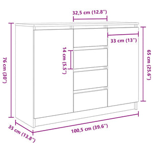Sideboard Schwarz Eichen-Optik 100,5 cm